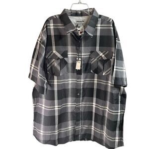 NWT ABLANCHE New York Men’s Plaid Button Up Dress Shirt Black Charcoal Size 5XL